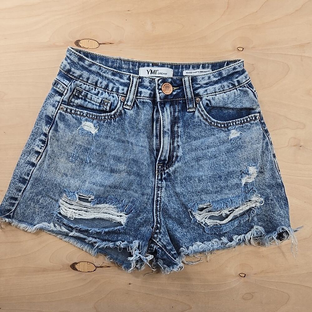 YMI Shorts Womens Juniors 1/25 Distressed High Rise Cut Off Denim Dream Fit